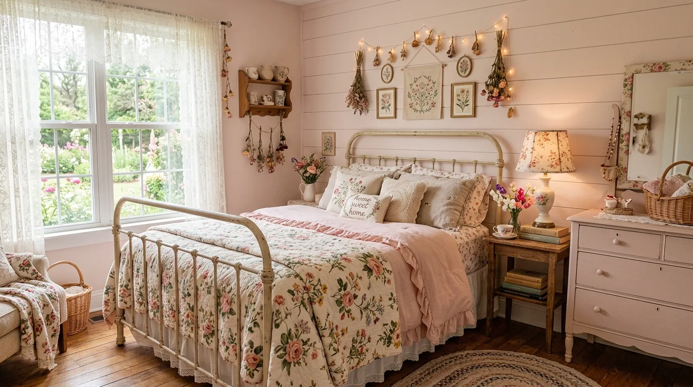 Make the lighting glow instead of glare inspiration for a cottagecore bedroom.